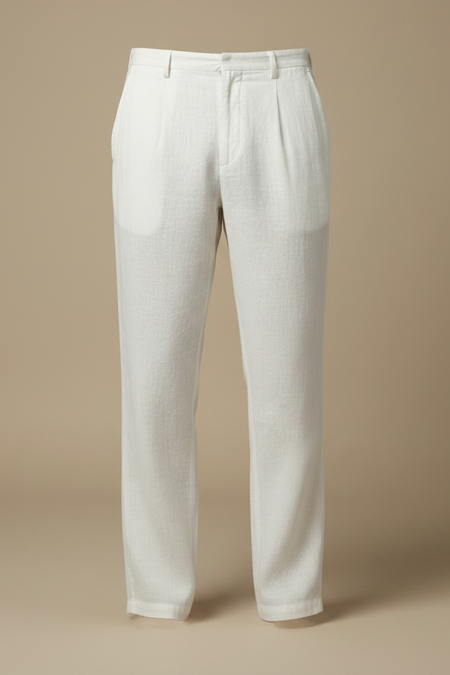 Pantalon Fluide Lin Blanc Plissé Décontracté Homme - vue 3
