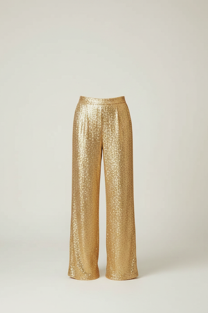 Pantalon Fluide Doré Paillettes Ample Élégant Femme - Polyester - vue 3