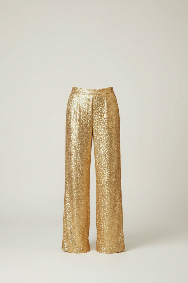 Pantalon Fluide Doré Paillettes Ample Élégant Femme - Polyester - vue 3