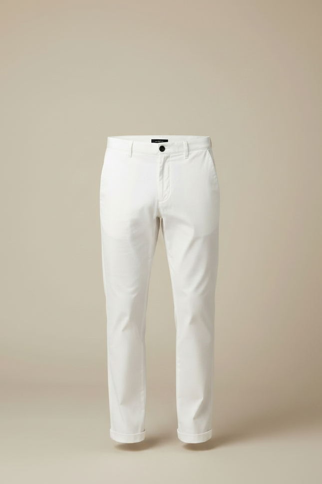 Pantalon Fluide Blanc Droit Coton Homme Élégant - Gabardine - vue 3