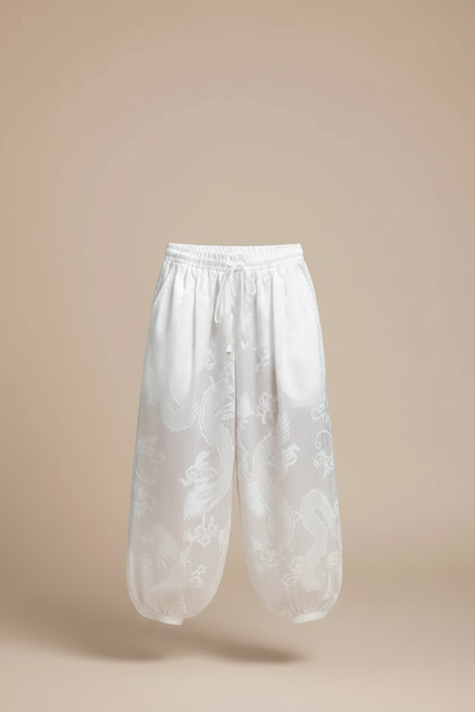 Pantalon Fluide Blanc Ample Satiné Dragon Garçon - vue 3