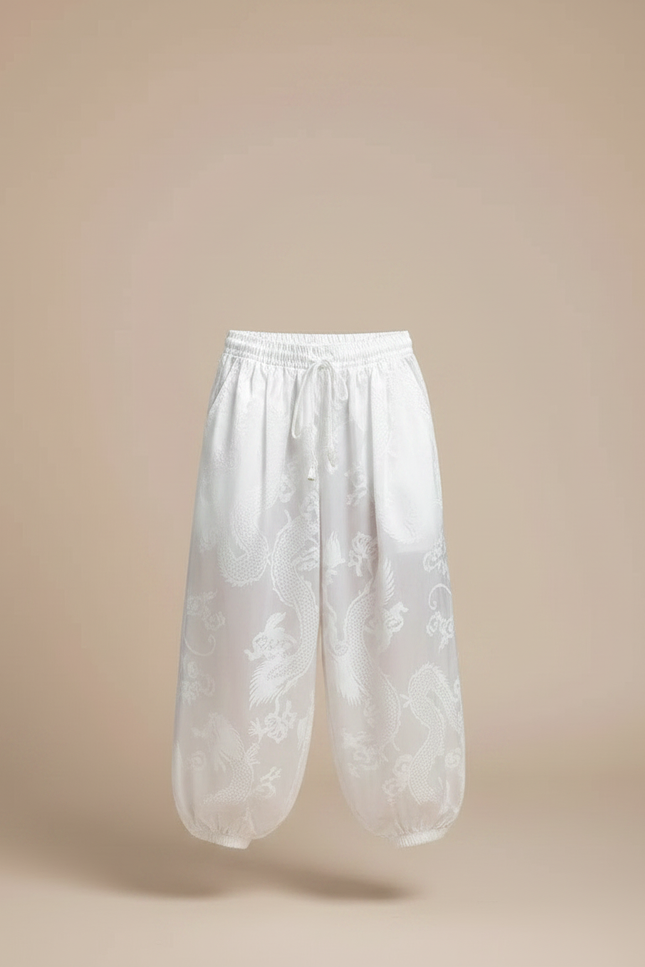 Pantalon Fluide Blanc Ample Satiné Dragon Garçon - vue 3