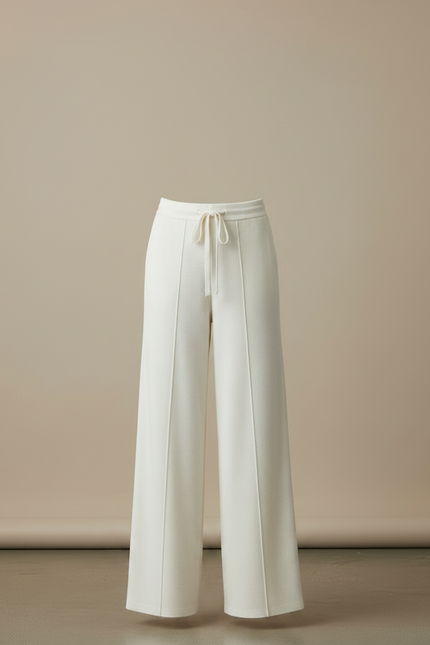 Pantalon Fluide Blanc Ample Maille Tricot Femme - vue 3