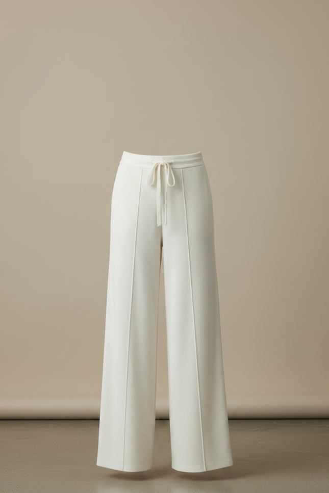 Pantalon Fluide Blanc Ample Maille Tricot Femme - vue 3