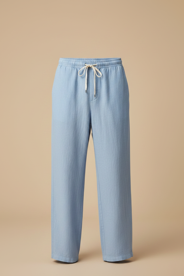 Pantalon Fluide Bleu Ciel Ample Léger Lin Homme - vue 3