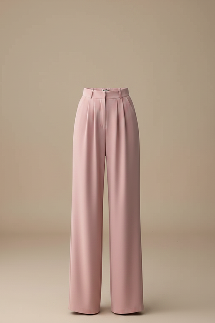 Pantalon Fluide Rose Taille Haute Ample Droit Élégant - Polyester - vue 3