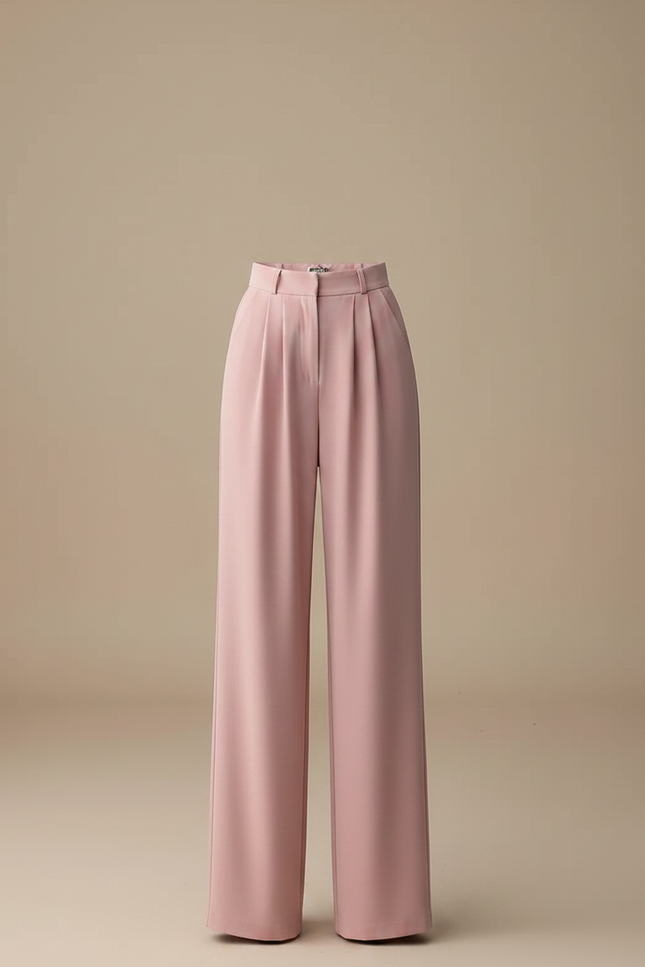 Pantalon Fluide Rose Taille Haute Ample Droit Élégant - Polyester - vue 3