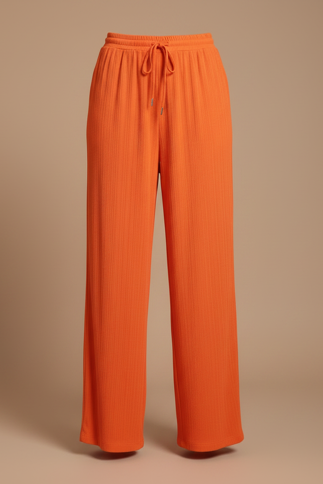 Pantalon Fluide Orange Ample Côtelé Cordon Décontracté - Maille - vue 3