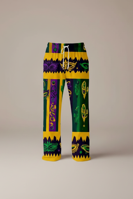 Pantalon Fluide Mardi Gras Masques Colorés Ample Homme - Multicolore Viscose - vue 3