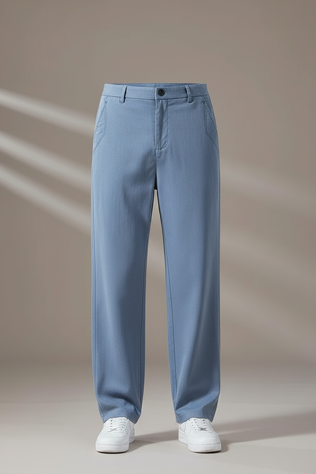 Pantalon Fluide Bleu Ciel Droit Ample Décontracté Homme - Coton - vue 3