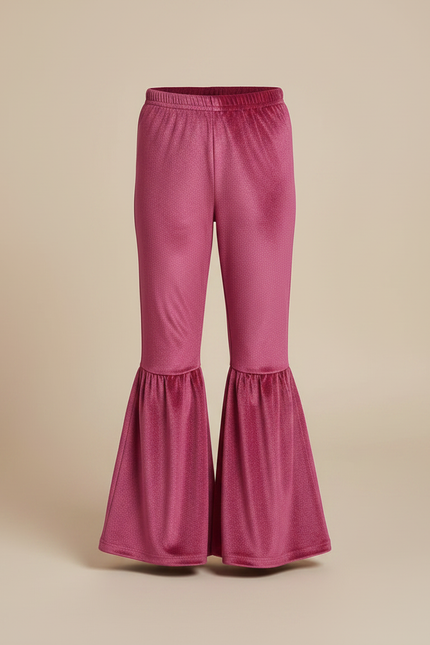 Pantalon Fluide Rose Velours Évasé Enfant Brillant - vue 3