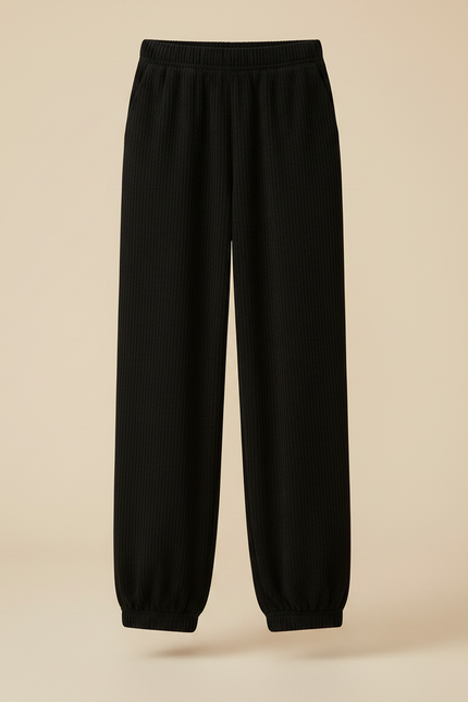 Pantalon Fluide Noir Côtelé Ample Confortable - Cordé - vue 3