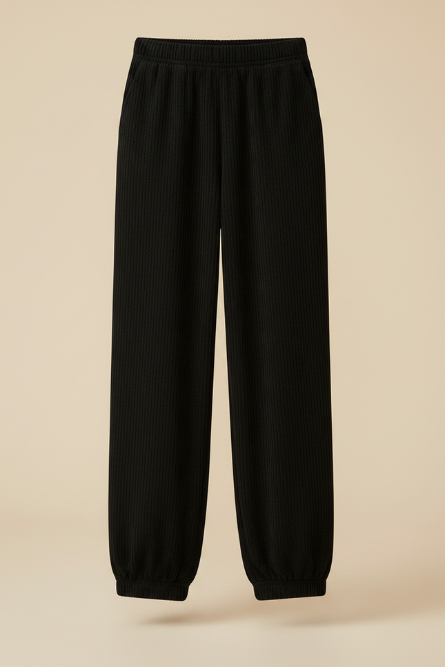 Pantalon Fluide Noir Côtelé Ample Confortable - Cordé - vue 3