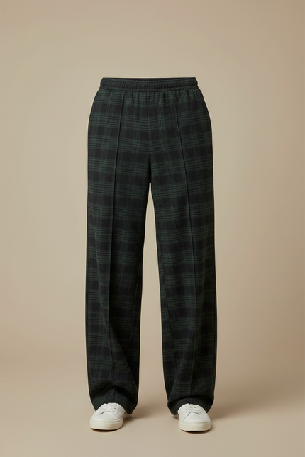 Pantalon Fluide Carreaux Écossais Ample Décontracté Homme - Vert Laine - vue 3