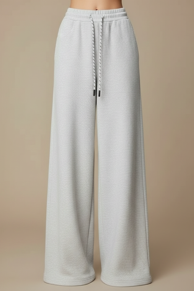 Pantalon Fluide Gris Ample Décontracté Cordon Femme - Molleton - vue 3