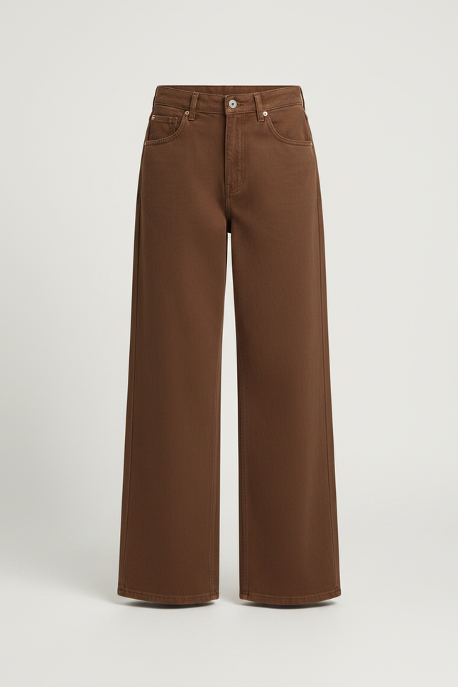 Pantalon Fluide Marron Ample Taille Haute Droit - Jean - vue 3