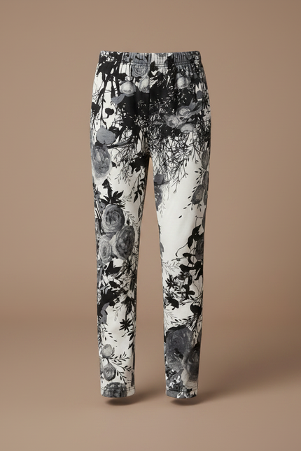 Pantalon Fluide Imprimé Floral Noir Blanc Élastique Enfant - Maille - vue 3