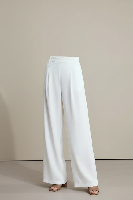 Pantalon Fluide Blanc Ample Plissé Décontracté Femme - Polyester - vue 3