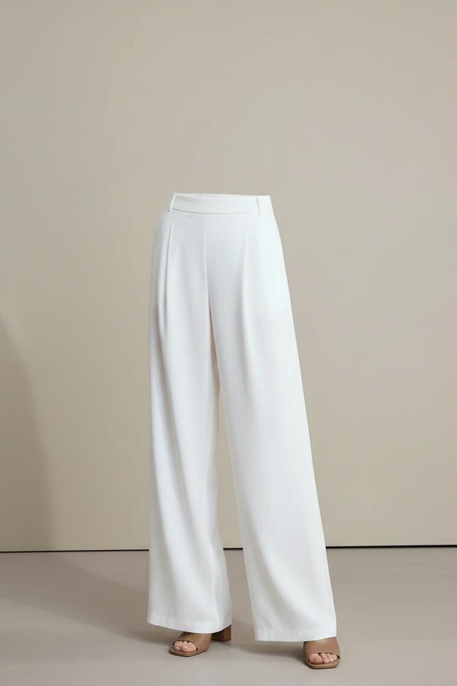 Pantalon Fluide Blanc Ample Plissé Décontracté Femme - Polyester - vue 3