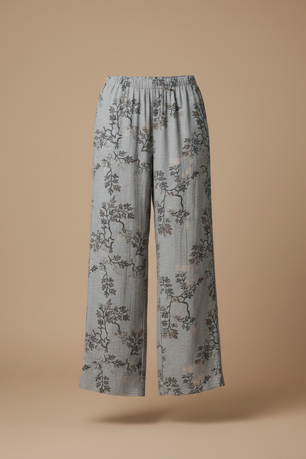 Pantalon Fluide Gris Ample Imprimé Floral Confortable Femme - Viscose - vue 3