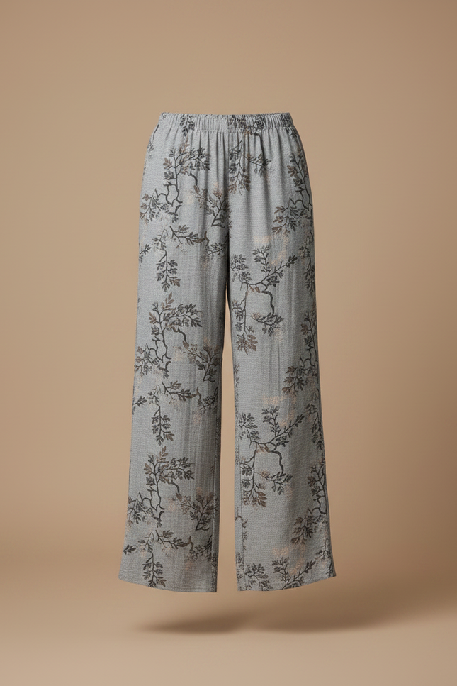 Pantalon Fluide Gris Ample Imprimé Floral Confortable Femme - Viscose - vue 3