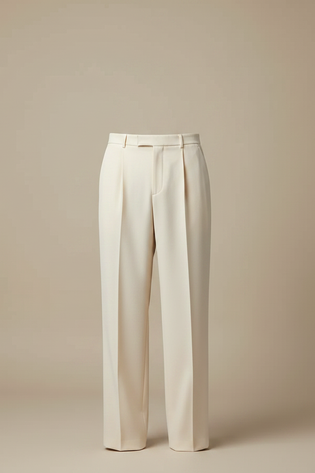 Pantalon Fluide Écru Ample Droit Homme Élégant - Beige Viscose - vue 3