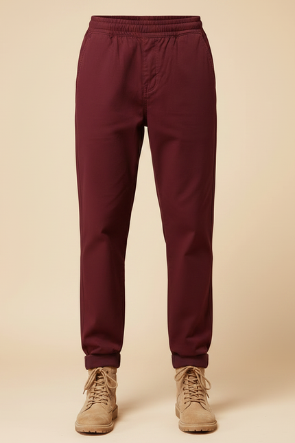 Pantalon Fluide Bordeaux Coton Ample Décontracté Homme - vue 3