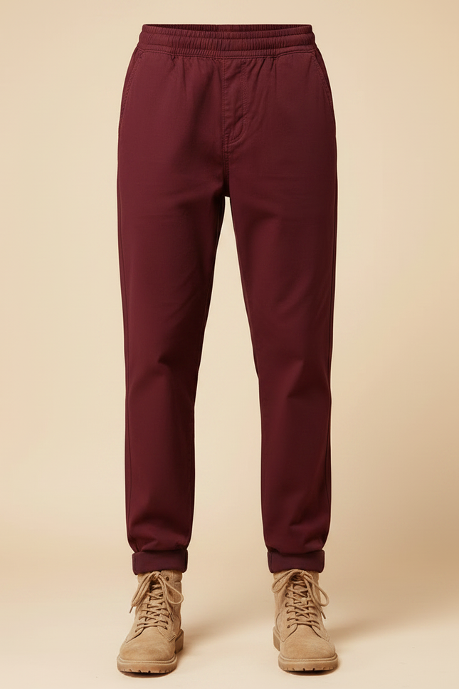 Pantalon Fluide Bordeaux Coton Ample Décontracté Homme - vue 3