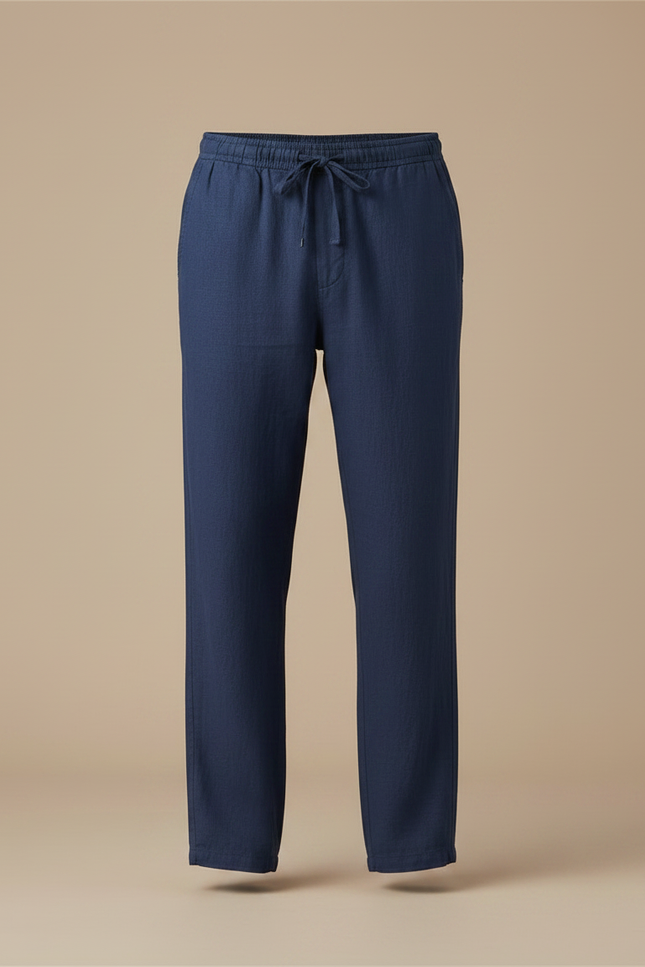 Pantalon Fluide Bleu Marine Lin Droit Décontracté Homme - vue 3