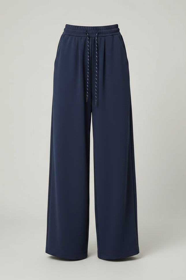 Pantalon Fluide Bleu Marine Ample Cordon Décontracté - Polyester - vue 3