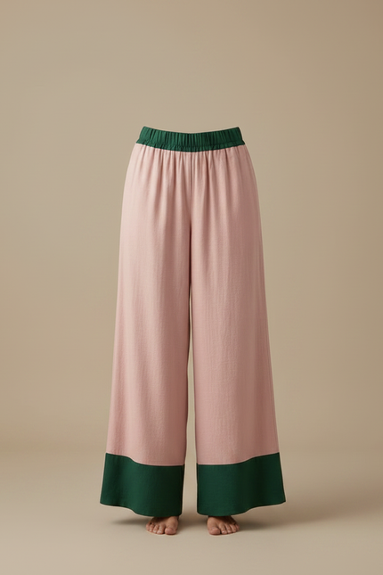 Pantalon Fluide Rose Vert Ample Décontracté Estival - Lin - vue 3