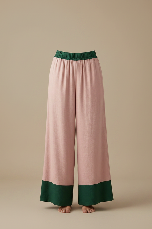 Pantalon Fluide Rose Vert Ample Décontracté Estival - Lin - vue 3