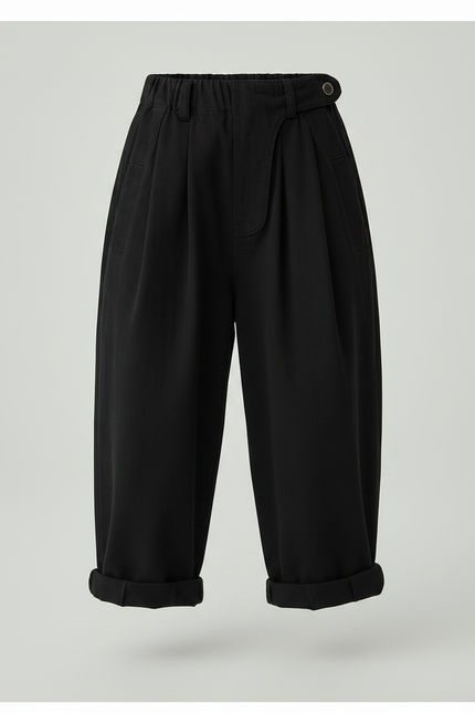 Pantalon Paperbag Fluide - Noir Viscose - vue 3