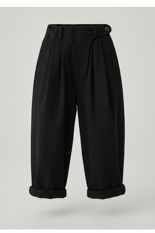 Pantalon Paperbag Fluide - Noir Viscose - vue 3