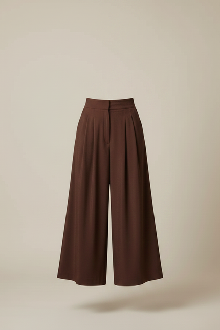 Pantalon Fluide Marron Plissé Large Élégant Chic - Viscose - vue 3