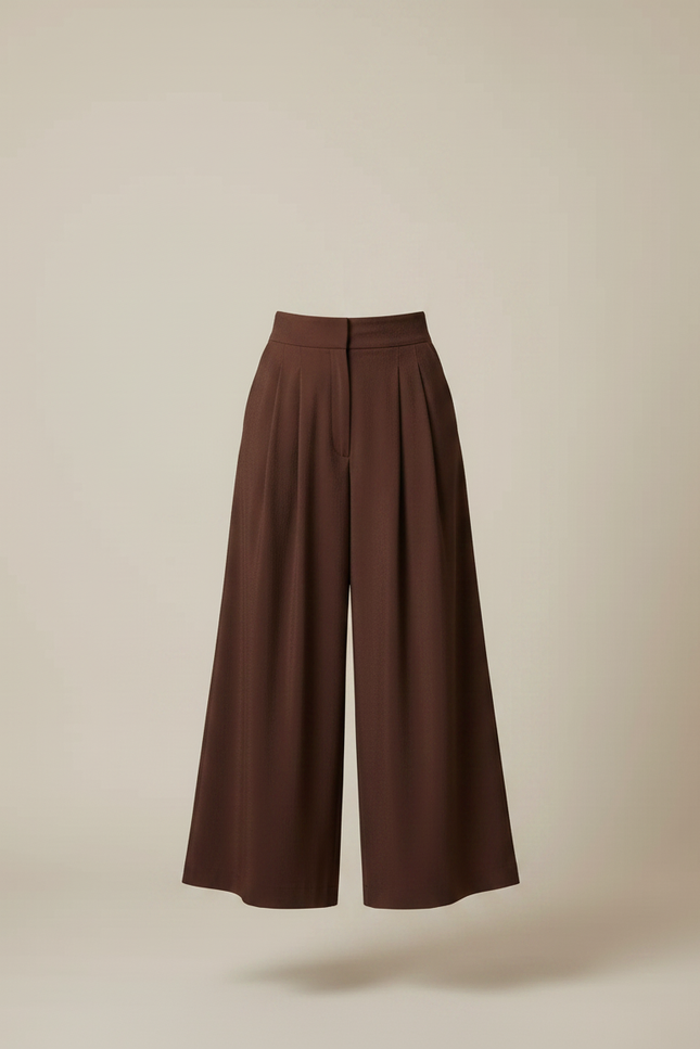 Pantalon Fluide Marron Plissé Large Élégant Chic - Viscose - vue 3