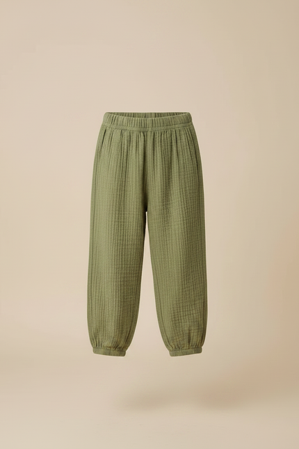 Pantalon Fluide Vert Ample Gaze Confortable Enfant - Coton - vue 3