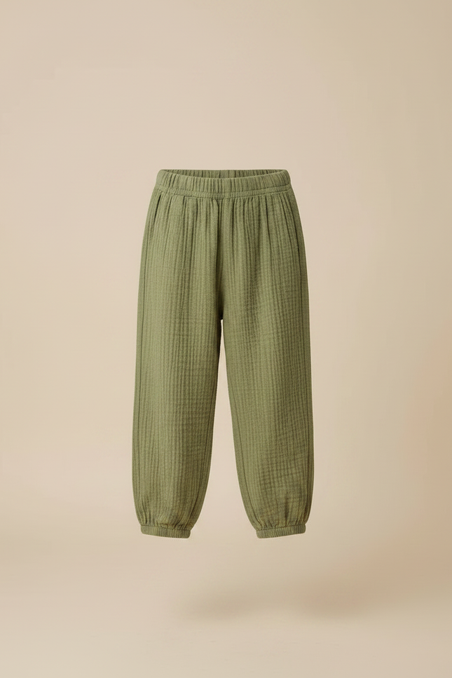 Pantalon Fluide Vert Ample Gaze Confortable Enfant - Coton - vue 3