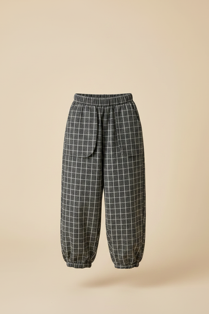 Pantalon Fluide Carreaux Gris Ample Garçon Décontracté - Tweed - vue 3