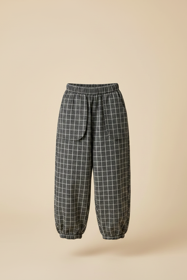 Pantalon Fluide Carreaux Gris Ample Garçon Décontracté - Tweed - vue 3