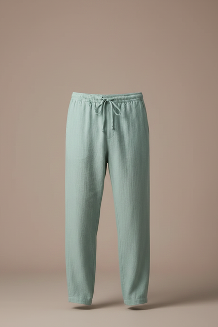 Pantalon Fluide Vert Lin Ample Homme Décontracté - vue 3
