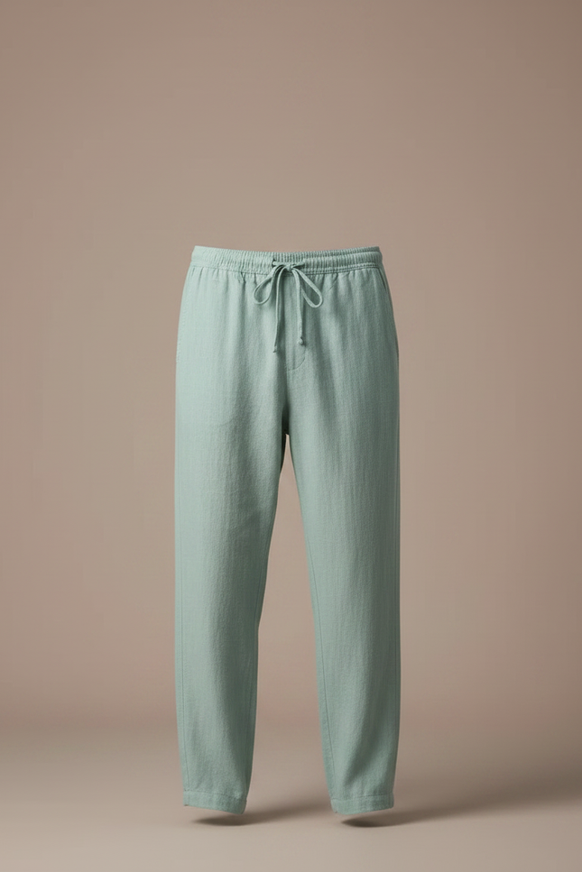 Pantalon Fluide Vert Lin Ample Homme Décontracté - vue 3
