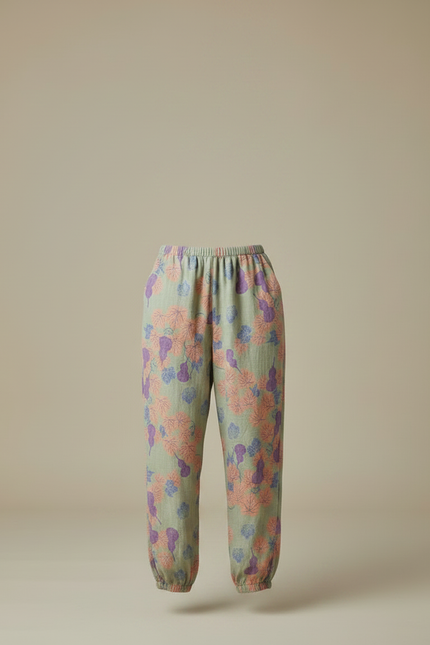 Pantalon Fluide Vert Imprimé Floral Ample Coton Femme - vue 3