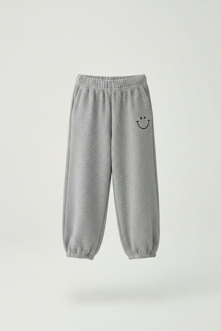 Pantalon Fluide Gris Côtelé Ample Décontracté Smiley Enfant - Maille - vue 3