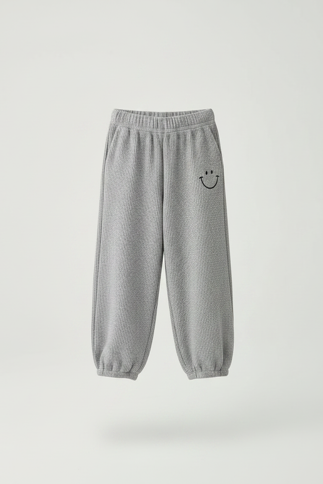 Pantalon Fluide Gris Côtelé Ample Décontracté Smiley Enfant - Maille - vue 3