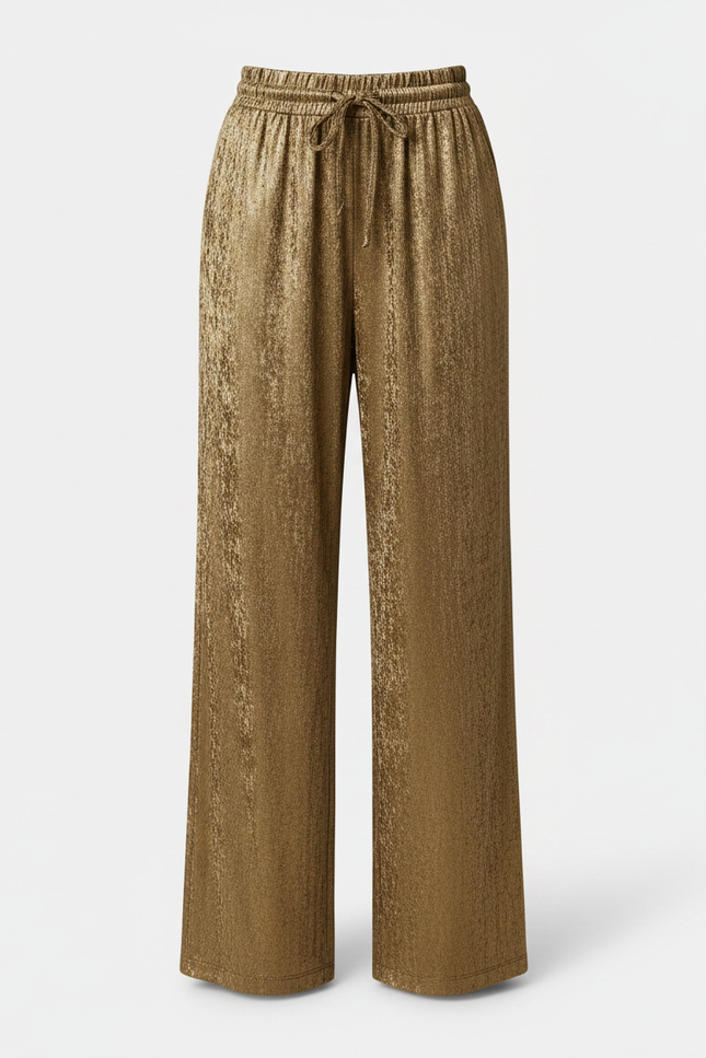 Pantalon Fluide Doré Éclatant Ample Taille Haute - Velours - vue 3