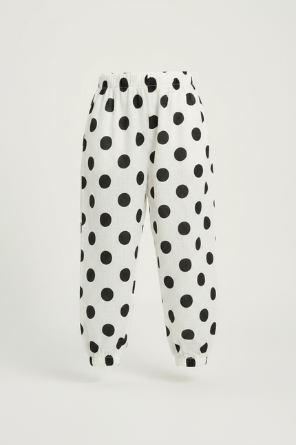 Pantalon Fluide Blanc À Pois Noirs Ample Enfant - Lin - vue 3