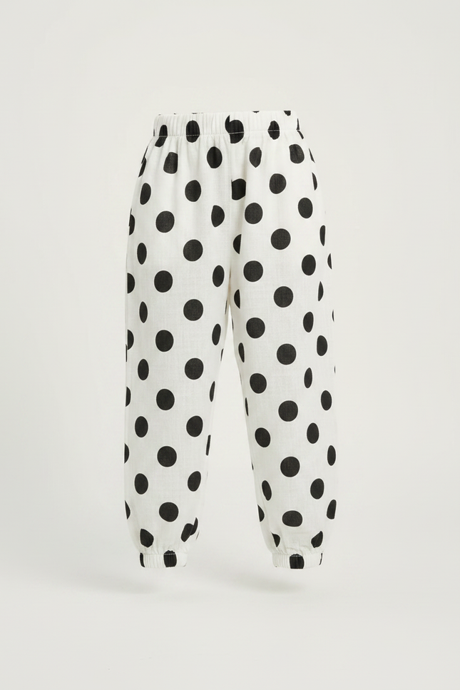 Pantalon Fluide Blanc À Pois Noirs Ample Enfant - Lin - vue 3