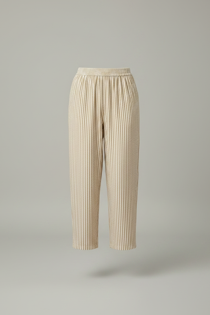 Pantalon Fluide Rayé Beige Ample Confortable Décontracté - Lin - vue 3