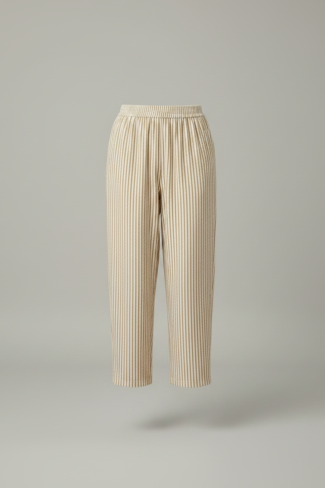 Pantalon Fluide Rayé Beige Ample Confortable Décontracté - Lin - vue 3